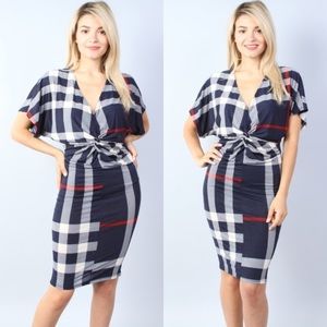 Navy, red & ivory midi dress.  NWT.